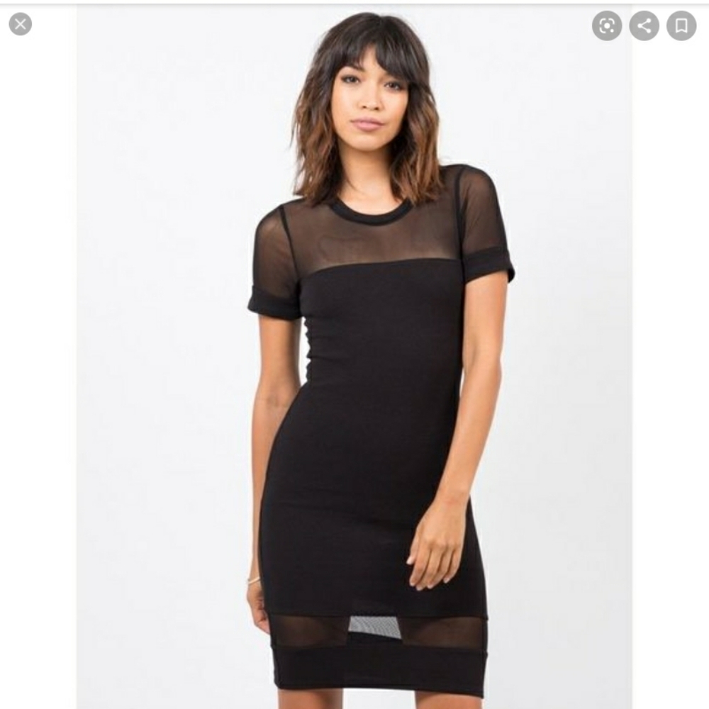 Black Midi Dress with Mesh Panels